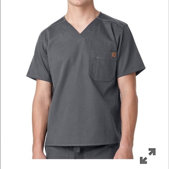 Carhartt Pewter Utility Scrub Top Textured Cotton Sz L - Picture 1 of 9